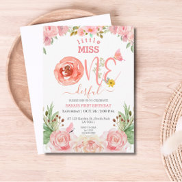 Blommigt Theme Girl First Birthday Inbjudningar