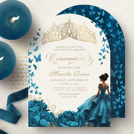 Blommigt Tiara Krona Teal Quinceanera Inbjudningar