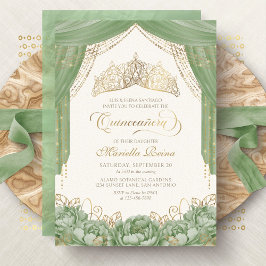 Blommigt Tiara Sage Grönt Quinceanera Inbjudningar
