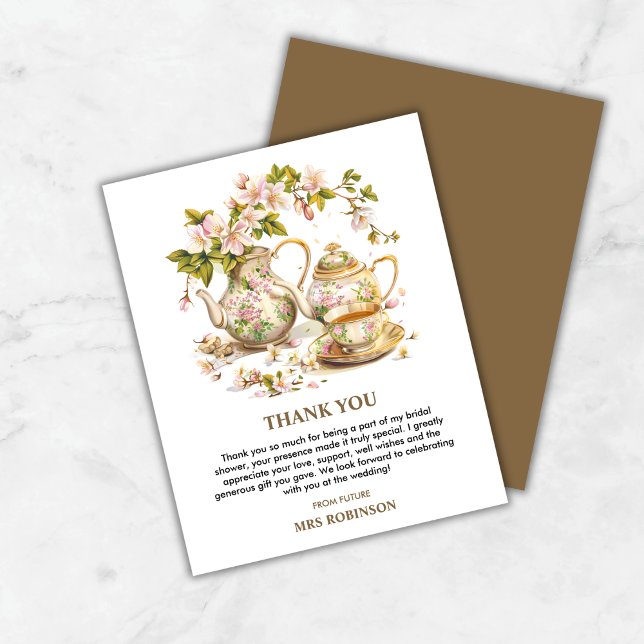 Blommigt Tid för Tea Möhippa - tackkort (Floral Teapot Time for Tea Bridal Shower Thank You Card )