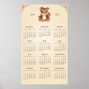 Blommigt Tiger China New Year 2022 Calendar Sand Poster