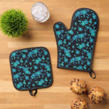 Blommigt Tiger Pot Holder & Oven Mitt