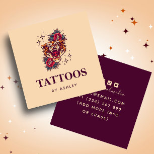Blommigt Tiger Stardust Gnistra Girly Tattoo Artis Fyrkantigt Visitkort