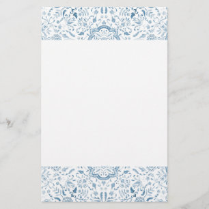 Blommigt Tile Mönster Vintage Blue Brevpapper