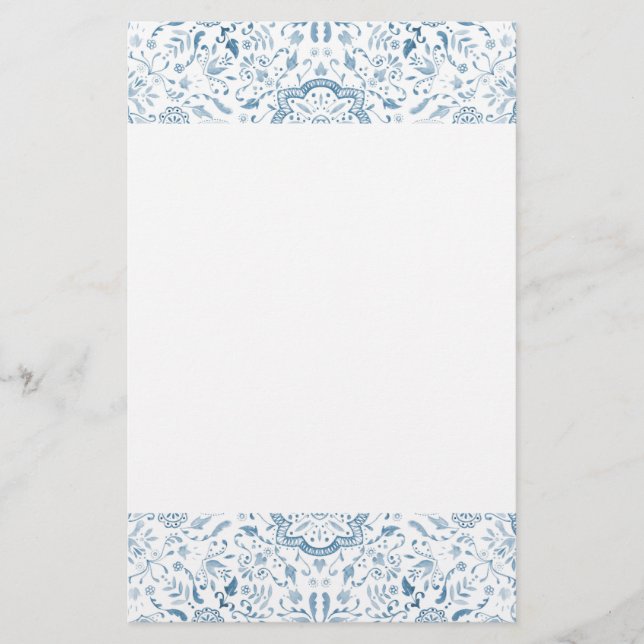 Blommigt Tile Mönster Vintage Blue Brevpapper (Framsida)
