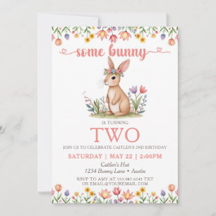 Blommigt till någon av Bunny Birthday Cute Rabbit Inbjudningar