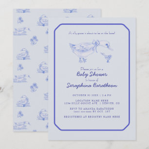 Blommigt Toile Fånig Goose Baby Shower Inbjudningar