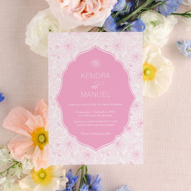 Blommigt Toile Finare  Rosa Bröllop Inbjudningar (Skapare uppladdad)
