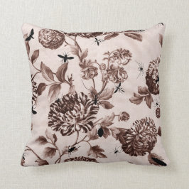 Blommigt Toile för kryp för brun vintage för Sepia Kudde