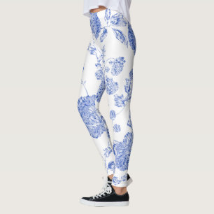 Blommigt Toile för vintage för blåttvit modern Leggings