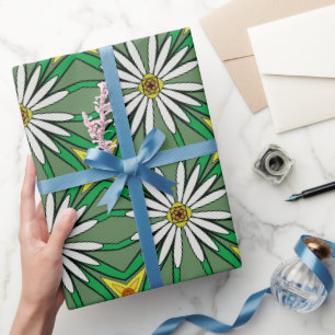 Blommigt Tolkning Vita Daisy, Grönt löv Presentpapper