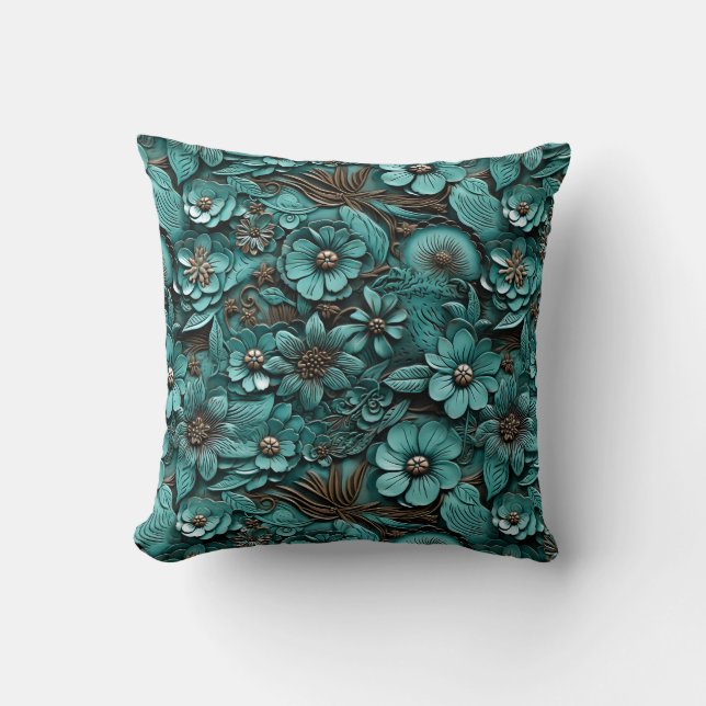 Blommigt Tooled Leather Dekorativ kudde (Framsida)