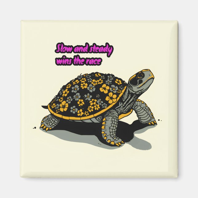 Blommigt Tortoise Magnet (Framsidan)
