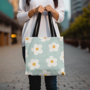 Blommigt Tote Bag, Cute Daisy Mönster Tote Tygkasse