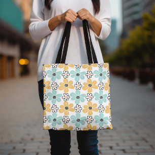 Blommigt Tote Bag, Cute Daisy Tote, Färgblomma Tygkasse