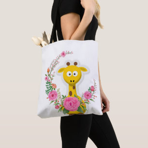 Blommigt Tote Bag Giraffe Tygkasse