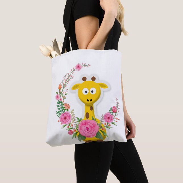 Blommigt Tote Bag Giraffe Tygkasse (Närbild)