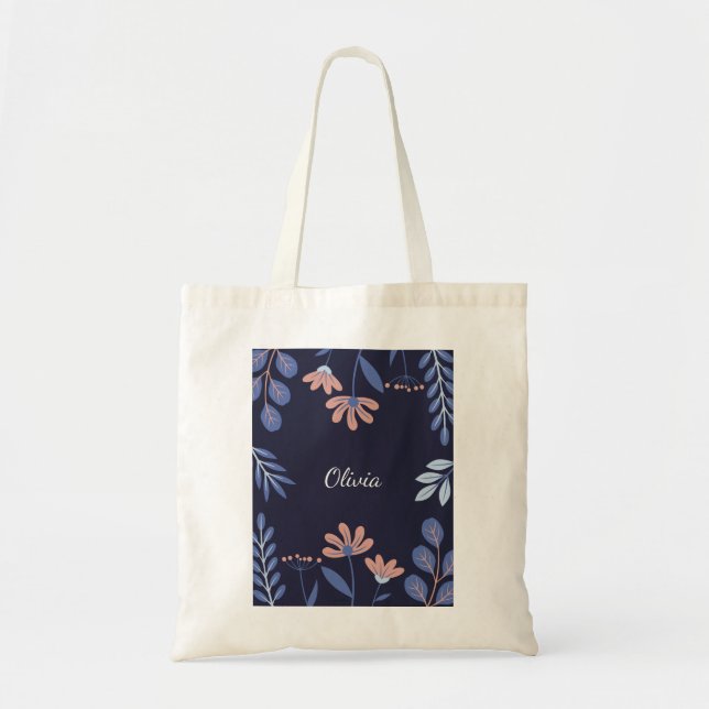 Blommigt Tote Bag - personlig Tygkasse (Framsidan)