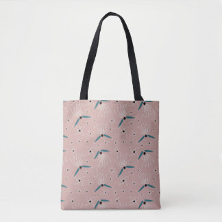 Blommigt Tote Bag - Teal & Beige on Warm Ro Tygkasse