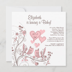 Blommigt Träd Birds & Hearts Baby Shower-inbjudan Inbjudningar