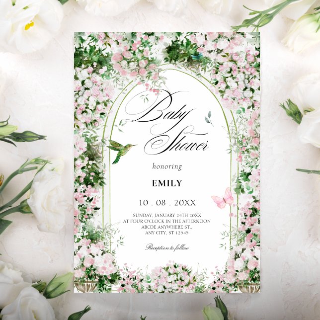 Blommigt trädgårdsbågdusch för målning av babykläd inbjudningar (Skapare uppladdad)