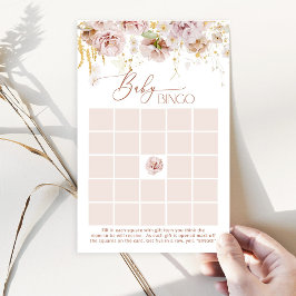 Blommigt trädgårdsboho babyduschbingo-spel