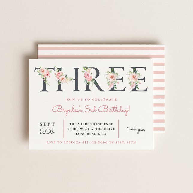  BLOMMIGT TRE | Tredje födelsedagen Party Inbjudningar (Skapare uppladdad)