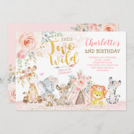  Blommigt Tribal Safari Två Vilder Andra födelseda Inbjudningar