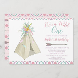 Blommigt Tribal Teepe Vild 1 1:a födelsedag Inbjud Inbjudningar