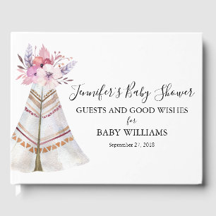 Blommigt Tribal Teepee Baby Shower Gästböcker
