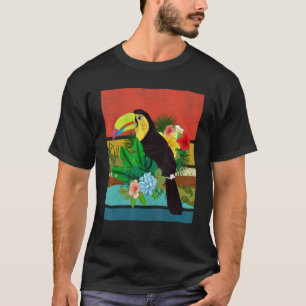 Blommigt Tropical Animal Rainforest Retro Tou T Shirt