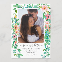 Blommigt Tropical Beach Photo Save Date Inbjudningar