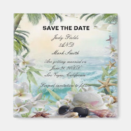 Blommigt Tropical Beach Wedding Datum för sparande Magnet