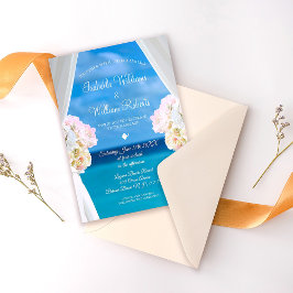 Blommigt Tropical Beach Wedding i Sommar Inbjudningar
