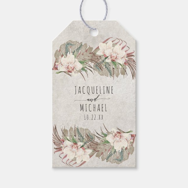 Blommigt Tropical Beach White Orchid Handflatan Gr Presentetikett (Framsidan)