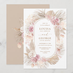 Blommigt Tropical Boho Pampas Grass Bröllop Inbjudningar