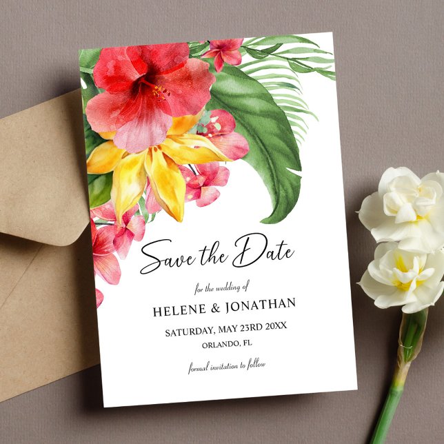 Blommigt Tropical Destination Wedding Spara Datumet (Floral Tropical Destination Wedding Save The Date)