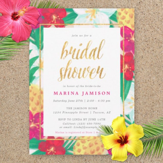 Blommigt Tropical Inbjudningskort för möhippa (Bridal Shower Wedding Invitation)