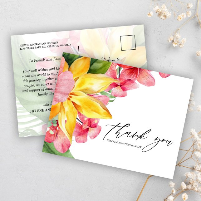 Blommigt Tropical Modern Elegant Destinationsbröll Vykort (Floral Tropical Modern Elegant Destination Wedding Postcard)