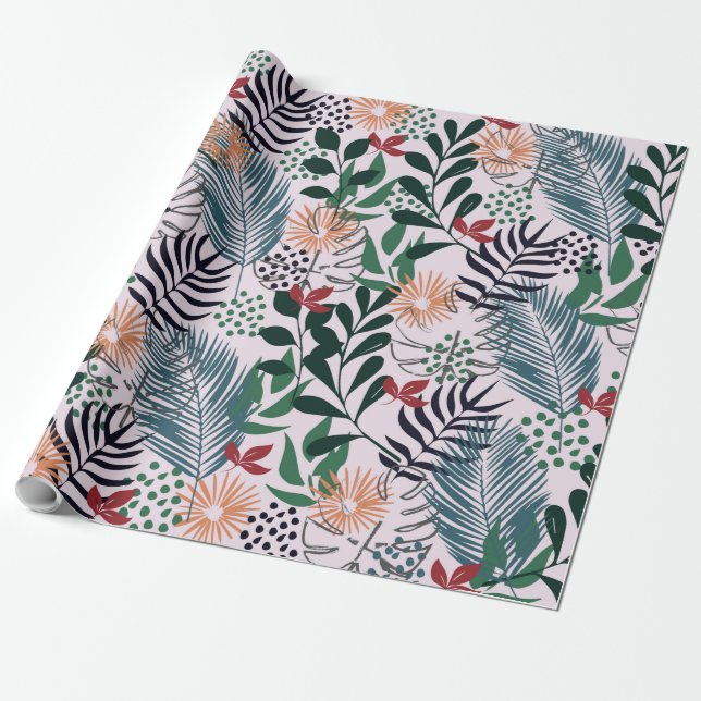 Blommigt Tropical Mönster Wrapping Papper Presentpapper (Utrullad)