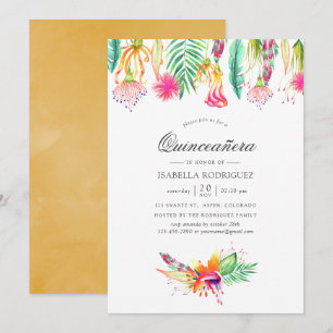Blommigt Tropical Summer Beach Quinceañera Inbjudningar