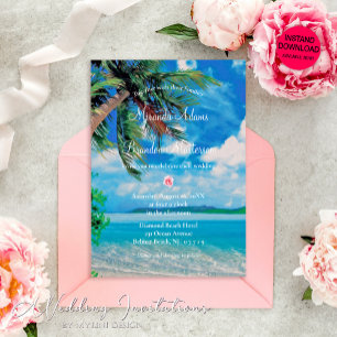 Blommigt Tropical Summer Handflatan Beach Wedding Inbjudningar