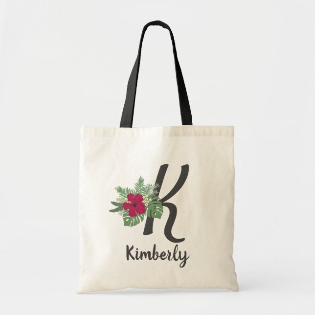 Blommigt tropiska bouquet monogram brev ’K’ Tygkasse (Framsidan)
