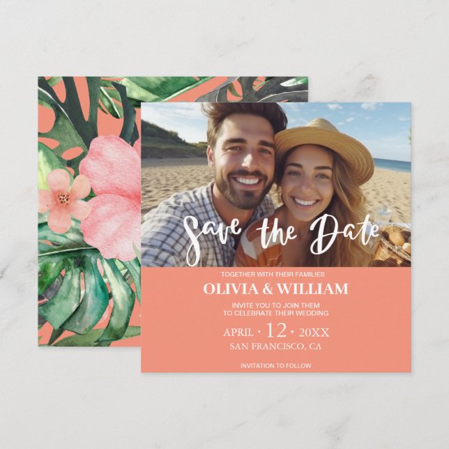 Blommigt Tropiskt intervall för vattenfärg Spara d Inbjudningar (Fram/baksida)