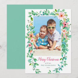 Blommigt Tropiskt jullevaceringsfoto Julkort
