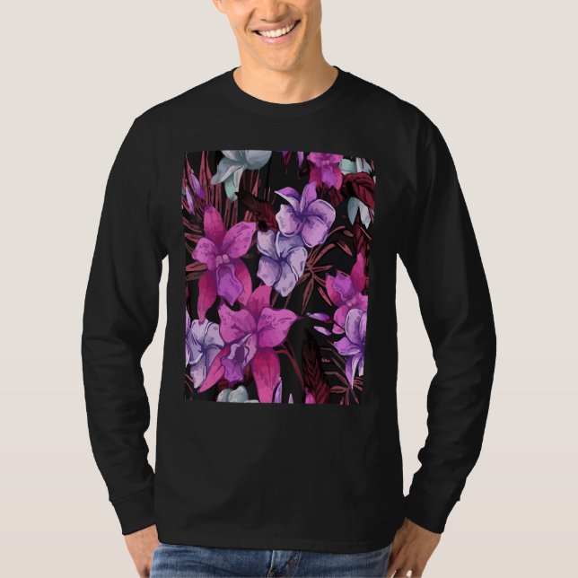 Blommigt Tropiskt sjölöst Mönster T Shirt (Framsida)