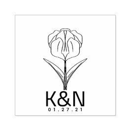 Blommigt Tulip Line Art Initial Logotyp Bröllop Stämpel
