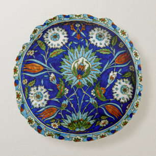 Blommigt Tulip Motif Iznik Turkisk Mönster Rund Kudde