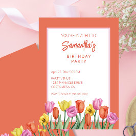 Blommigt Tulips Födelsedagsfest Inbjudningar