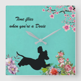 Blommigt Turcos Dachshund Silhouette Wall Clock Fyrkantig Klocka